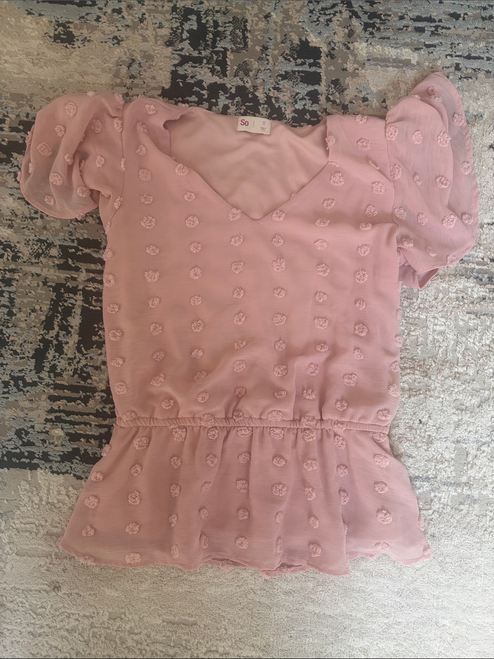 So Pink Puff-Sleeve Peplum Blouse